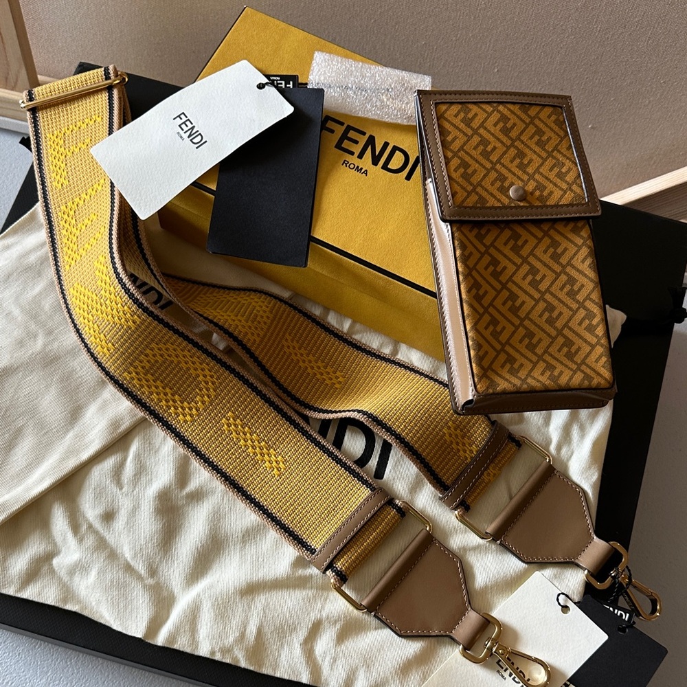 Brand New Fendi Cell Phone carrier with Yellow and Brown Accents strap!